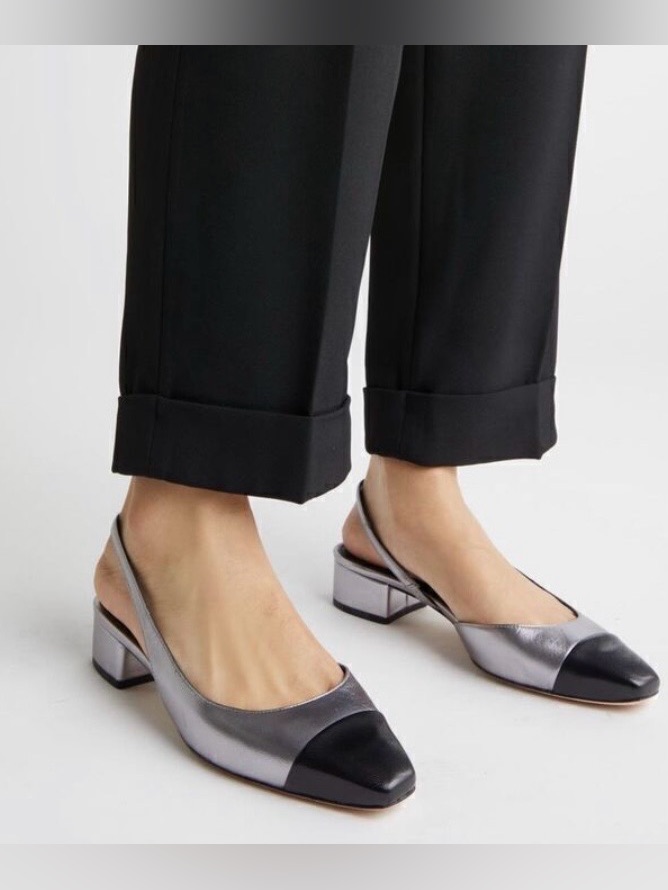Veronica Beard Silver And Black Slingback Flats